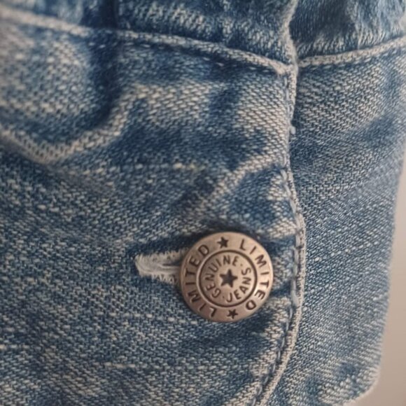 Vintage Limited Jeans Denim Hooded Jacket L Made Hong Kong Patchwork Y2K 90's - Picture 7 of 9